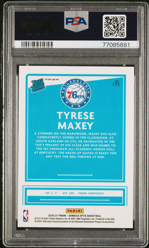 2020 Panini Donruss Optic #171 Tyrese Maxey Blue Velocity PSA 9